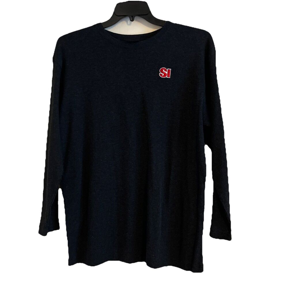 Sports Illustrated Thermal Shirt Mens L Black Waffle SI Logo Unisex Long Sleeve